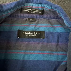Vtg 90s Christian Dior Monsieur Short Sleeve Button Up Shirt XL Striped USA